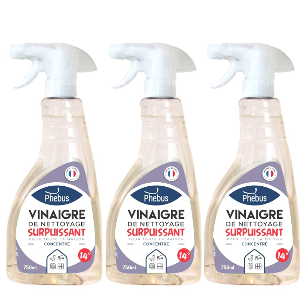 DSTOCK60 3 x 0.75 L Bottles White Vinegar, Extra-Strength 14° (PHEBUS Original Product) – Degreasing, Descaling, Drainage, Home and Garden