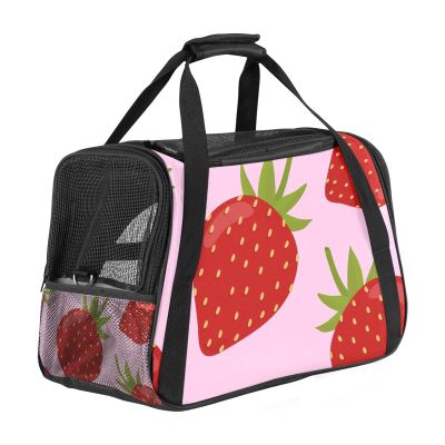 Portable Airline-Approved Pet Travel Duffel Bag with Soft Sides, Strawberry Print