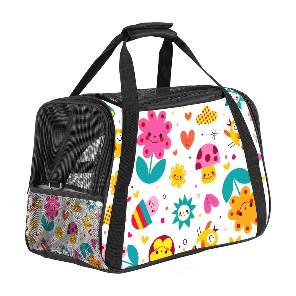 Portable Airline-Approved Pet Travel Bag with Mushroom and Floral Print