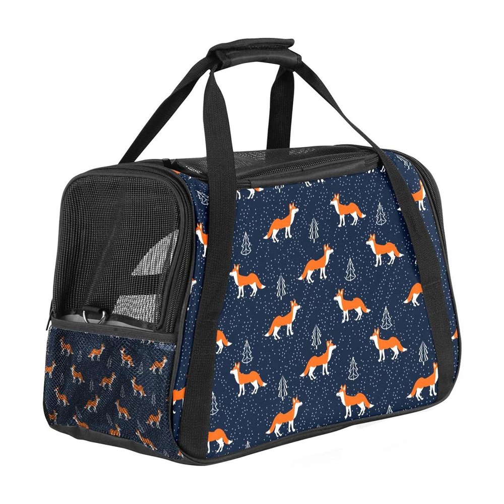 Portable Pet Travel Carrier, Airline-Approved Soft-Sided Duffel, Snow Print