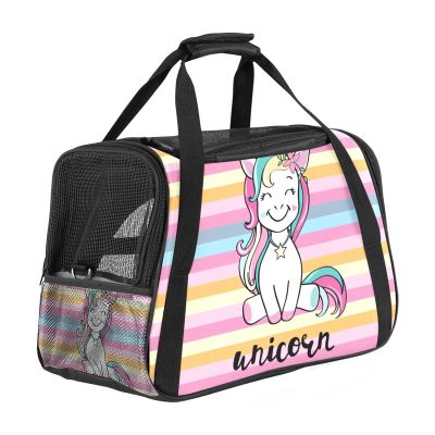 Portable Pet Travel Carrier, Airline-Approved Duffel for Cats, Dogs and Rabbits with Soft Unicorn Animal Print