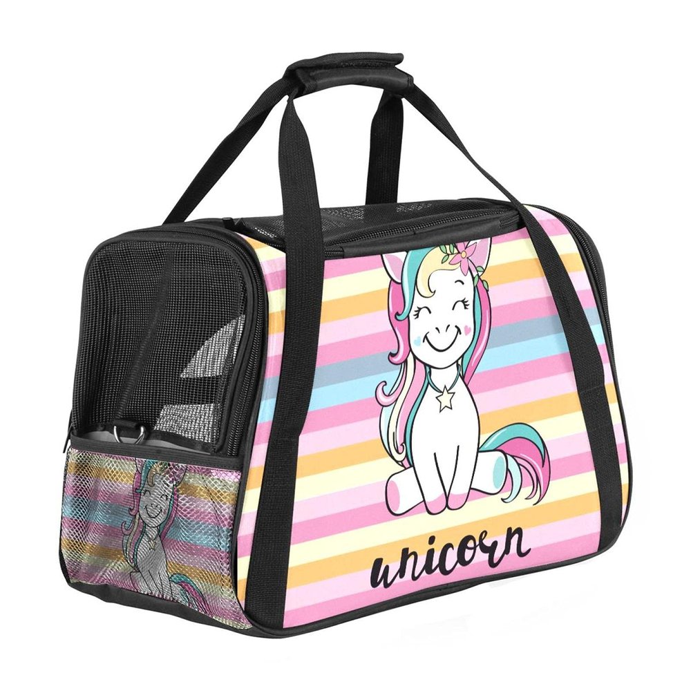 Portable Pet Travel Carrier, Airline-Approved Duffel for Cats, Dogs and Rabbits with Soft Unicorn Animal Print