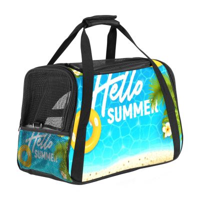 Portable Pet Travel Carrier, Airline-Approved Soft-Sided Duffel for Cats, Dogs and Rabbits, “Hello Summer Beach” Print