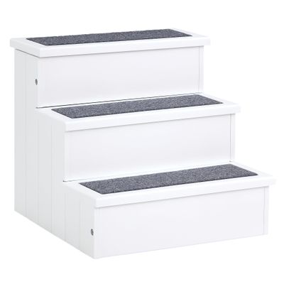 PawHut 3-Step Pet Stairs for Dogs and Cats with Storage, Fir Wood, White, 40.5 x 44.5 x 38 cm