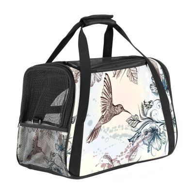 Airline-Approved Pet Carrier with Hummingbird and Hibiscus Print