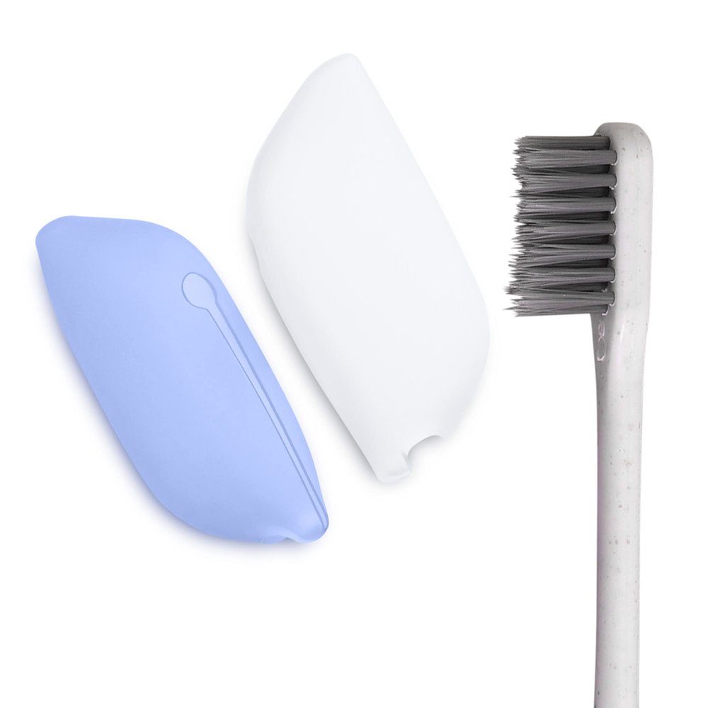 kwmobile 2-Pack Toothbrush Head Covers, Silicone, Blue/White