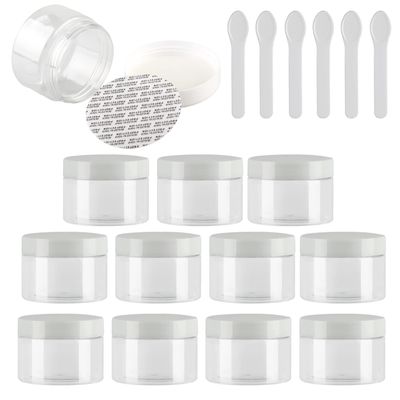 TIANZD 12-Pack 150 ml Transparent Plastic Cosmetic Jars with White Lids and 6 Spatulas