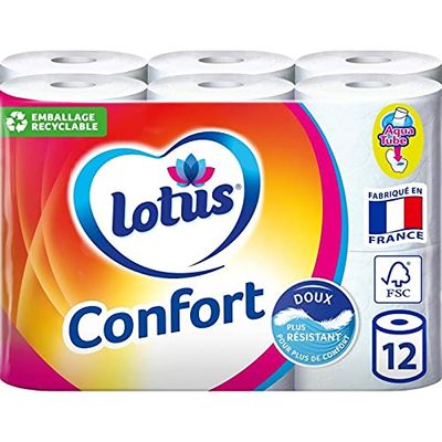 Lotus Confort Toilet Paper, White, 12 Rolls