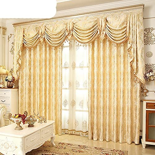 European-Style Curtains for Living Room, Dining Room, and Bedroom, Luxury Gold Valance Curtains, Ready-Made Customization – Green, 5 × 2.6, Fixed Pleat