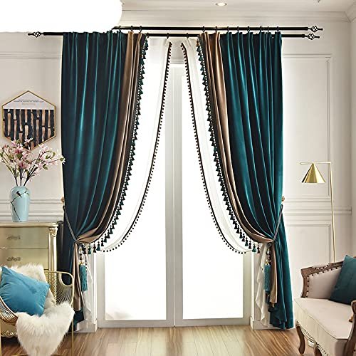 Custom American Light Luxury Peacock Green, Blue and Light Brown Velvet Blackout Curtains for Bedroom, Red Thickened Curtain, 1 × 1.2, Fixed Pleat