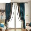 Custom American Light Luxury Peacock Green, Blue and Light Brown Velvet Blackout Curtains for Bedroom, Red Thickened Curtain, 1 × 1.2, Fixed Pleat view 1