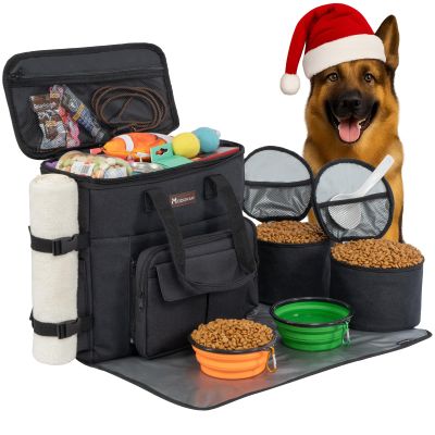 Modoker Dog Travel Bag with 2 Foldable Bowls, Dog Backpack and 2 Food Containers, Airline-Approved, Black