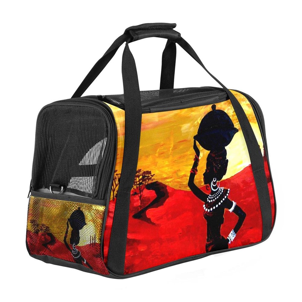 Pet Carrier Bag, African Woman Painting, Soft-Sided, for Cats and Dogs, Foldable, Airline Approved