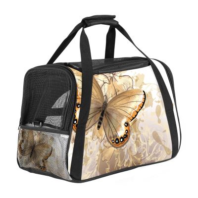 Pet Carrier Bag with Floral Butterfly Design, Soft-Sided, Foldable, Airline-Approved