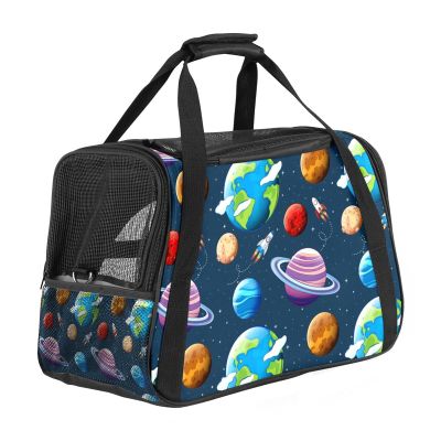 Airline-Approved Soft-Sided Pet Travel Carrier with Planet and Space Print