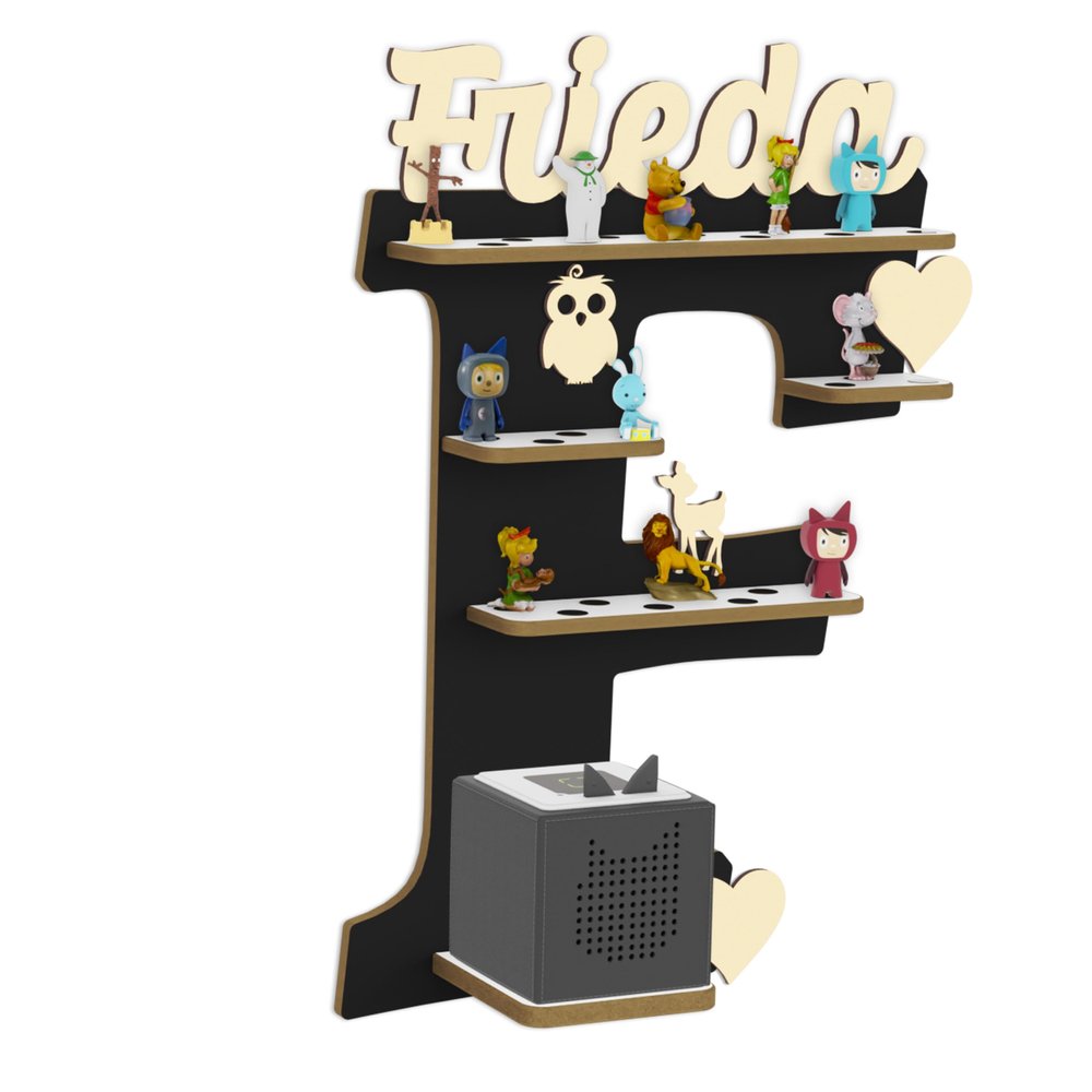 Holzura Toniebox Shelf with Personalized Name and Wooden Symbols (Letter F)