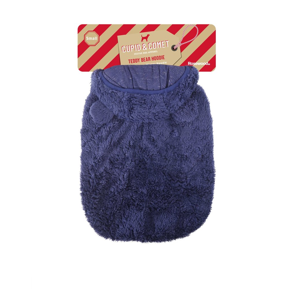 Rosewood Cupid and Comet Hoodie for Dogs and Cats, Super Soft, Small, Navy Blue