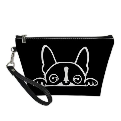 Biyejit Boston Terrier Cosmetic Bag, Small Makeup Bag, Travel Organizer with Zipper, One Size