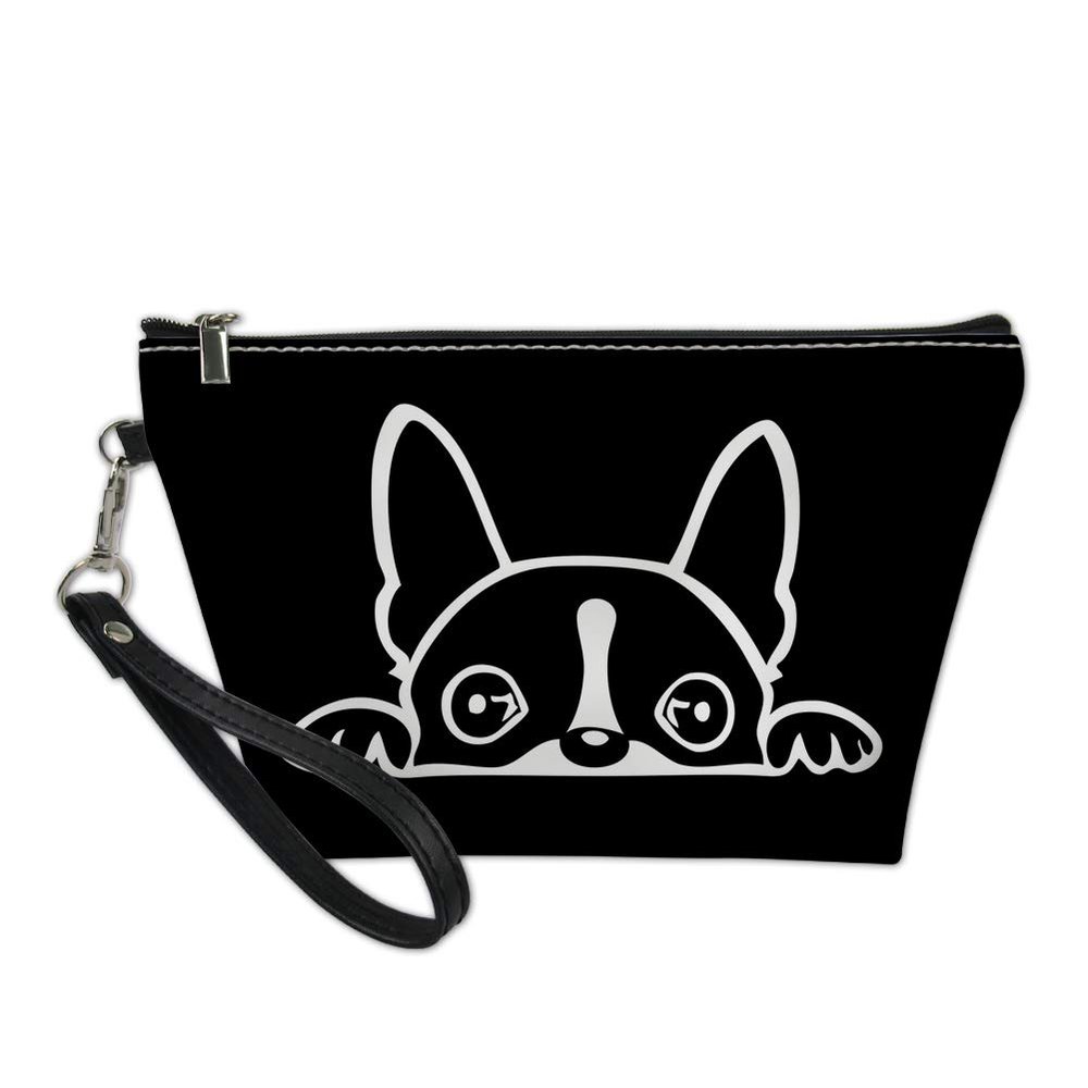 Biyejit Boston Terrier Cosmetic Bag, Small Makeup Bag, Travel Organizer with Zipper, One Size
