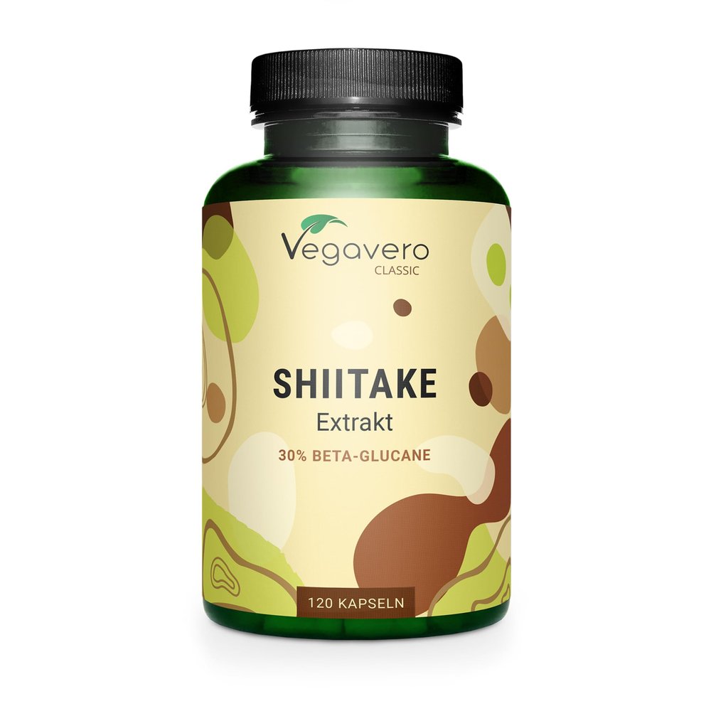 Vegavero Shiitake Capsules | 750 mg Extract per Serving | 1,500 mg Daily Dose | 40% Polysaccharides & 30% Beta-Glucan | Vegan | 120 Capsules
