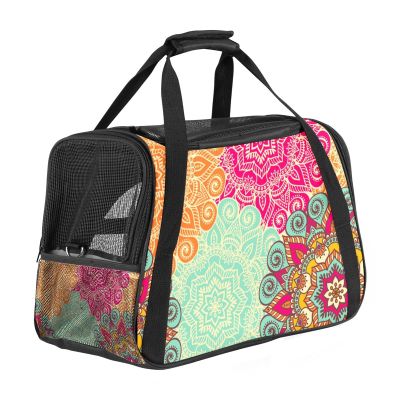Portable Pet Travel Carrier, Airline-Approved Soft-Sided Duffel with Boho Floral Pattern