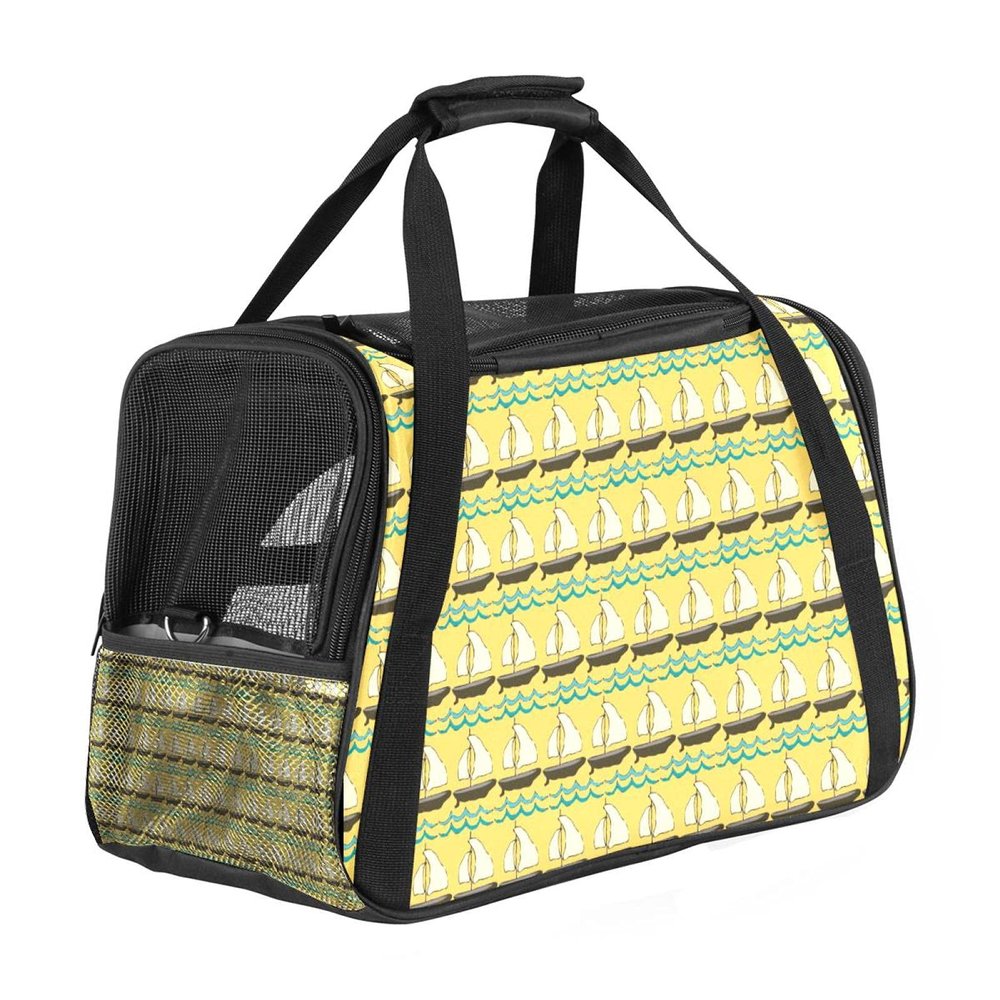Portable Soft-Sided Pet Travel Bag, Airline-Approved, with Yellow Sailboat Print