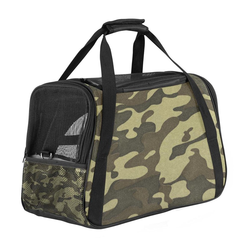Portable Pet Travel Carrier, Airline-Approved Soft-Sided Duffel Bag for Cats, Dogs and Rabbits, Camouflage Print