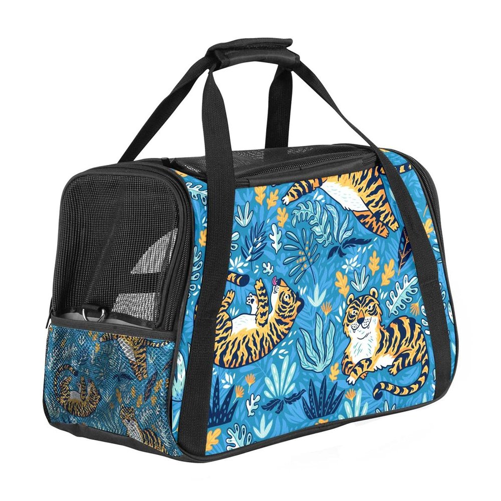 Portable Pet Travel Carrier, Airline-Approved Soft-Sided Duffel for Cats, Dogs & Rabbits, Tiger Blue