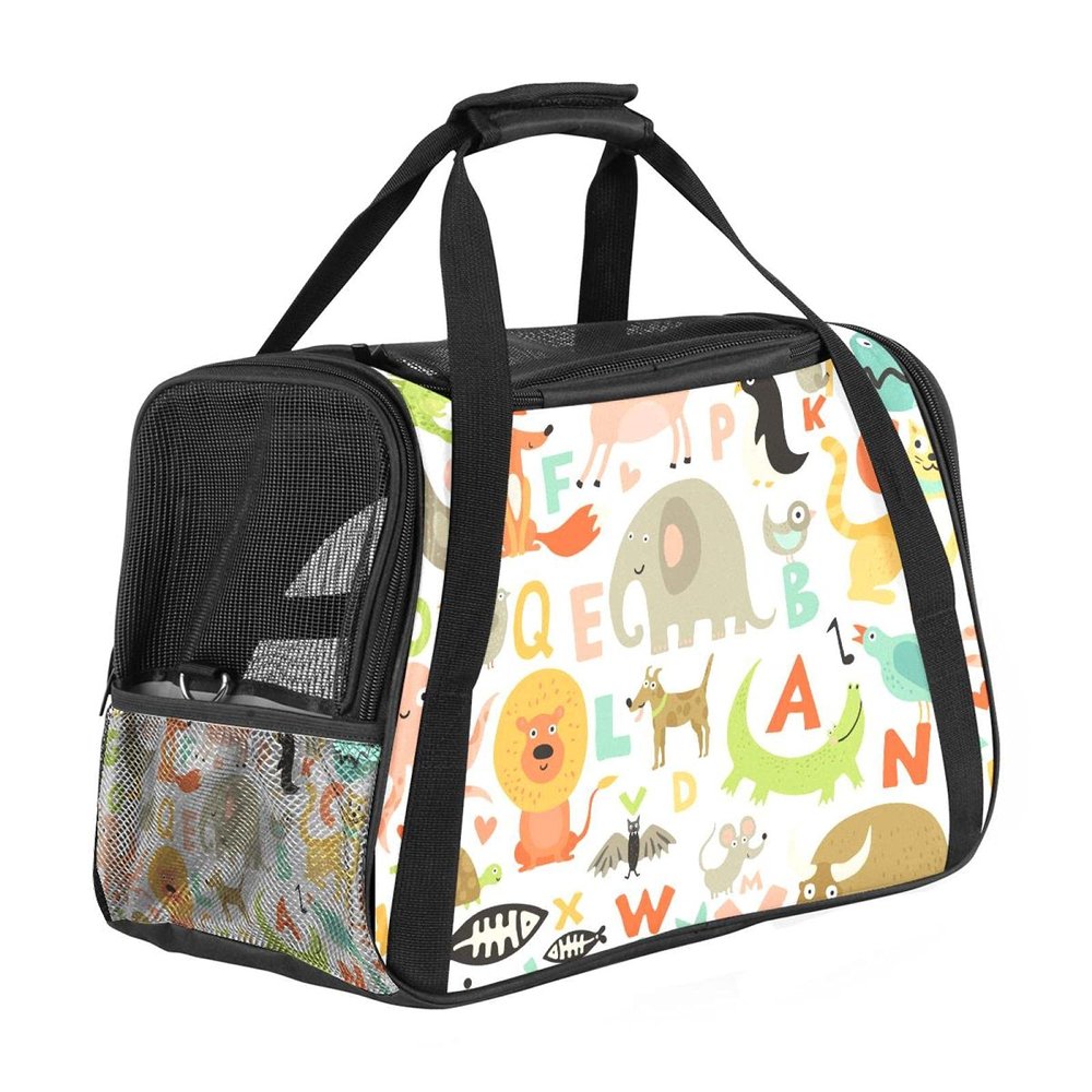 Portable Pet Travel Carrier, Airline-Approved Soft-Sided Duffel for Cats, Dogs and Rabbits, Alphabet Seamless Print