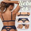 RSLOVE Women's Lingerie Set with Garter Belt – 3-Piece Lace Teddy Babydoll Bodysuit, Dark Blue, Extra Large view 4