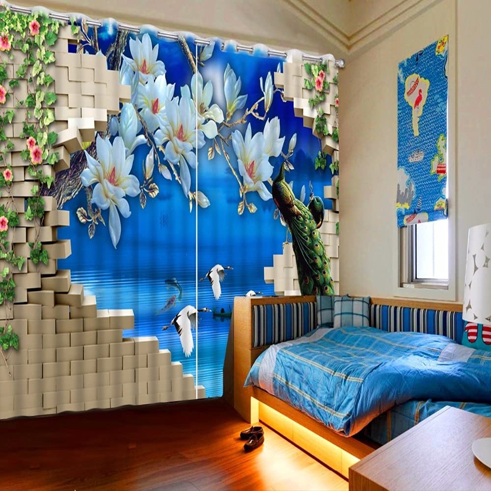NBVGHJ Personalized Peacock Blackout Curtain for Living Room or Bedroom, Printed, W 220 x H 230 cm