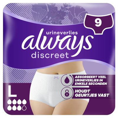 Always Discreet Women's Incontinence Underwear, Size L, 9 Briefs