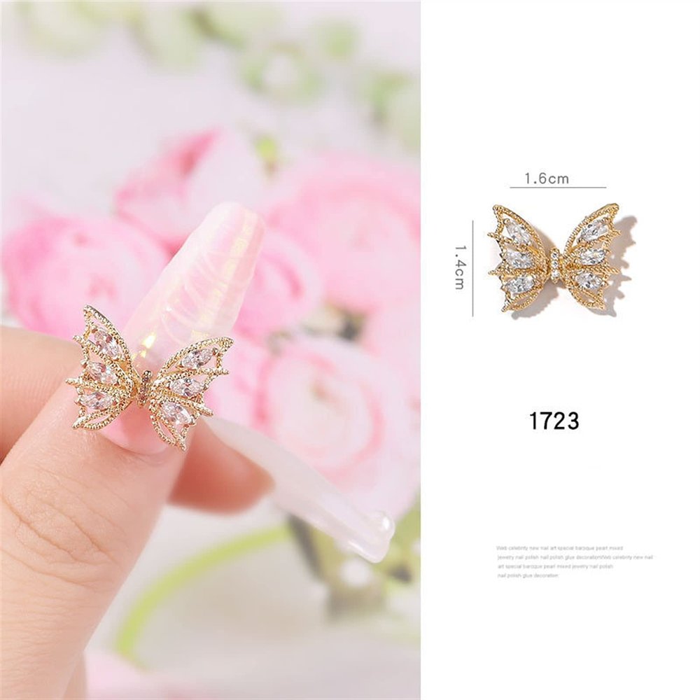 YZDKJ 3-Piece 3D Flying Butterfly Nail Art Decorations, Alloy Crystal Nail Jewelry (Color: 1723)