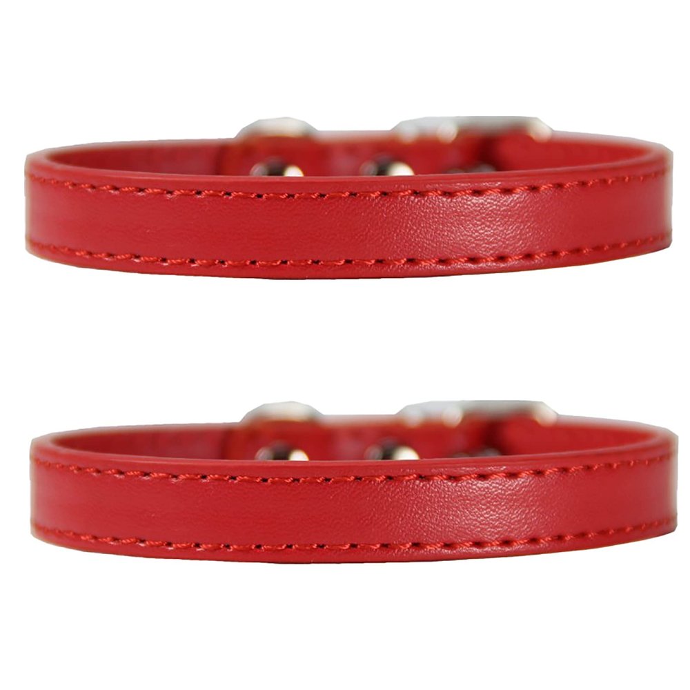 MARMODAY Adjustable Leather and Metal Dog Collar for Small Dogs, 2 Pack