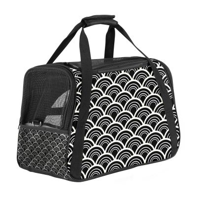 Portable Pet Travel Carrier, Airline-Approved Soft-Sided Duffel Bag for Cats, Dogs & Rabbits, Black-and-White Abstract Pattern