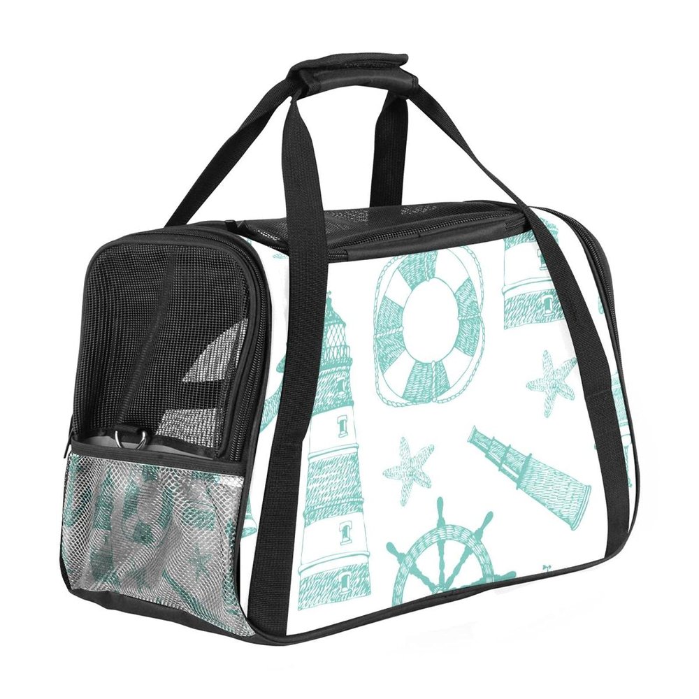 Portable Airline-Approved Pet Travel Bag, Blue Hand-Drawn Seaside Pattern