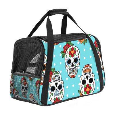 Pet Carrier Bag with Skull Pattern, Soft-Sided, Foldable, Airline-Approved