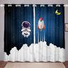 Kids Astronaut Rocket Space Curtain, Galaxy Print, Light-Blocking Window Curtain, 175 x 140 cm view 1