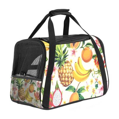 Portable Pet Travel Bag, Airline-Approved Soft-Sided Carrier for Cats, Dogs & Rabbits, Fruit, Dragon Fruit, Papaya & Banana Print