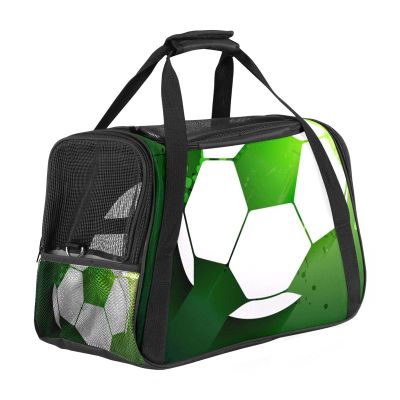 Airline-Approved Soft-Sided Pet Travel Carrier, Green Soccer Print