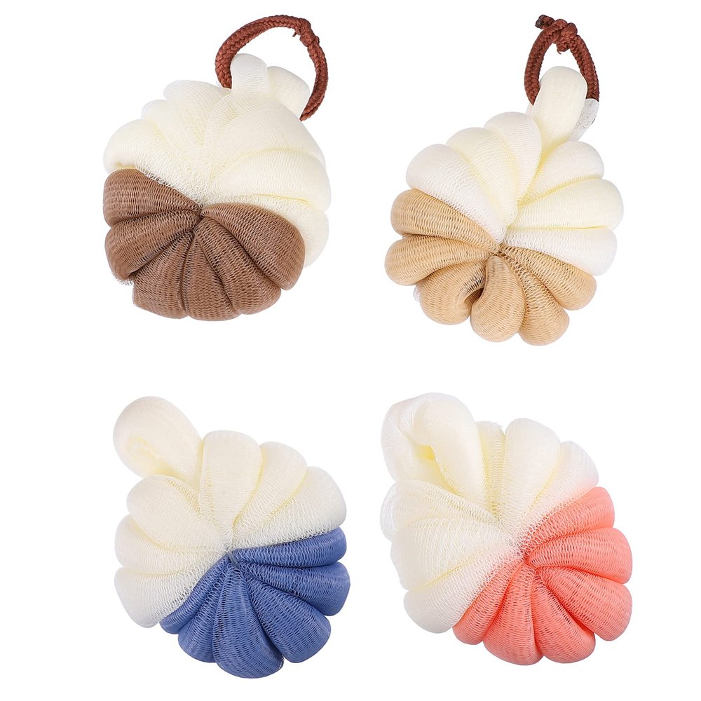 4-Pack PE Shower Puffs with Hanging Loops