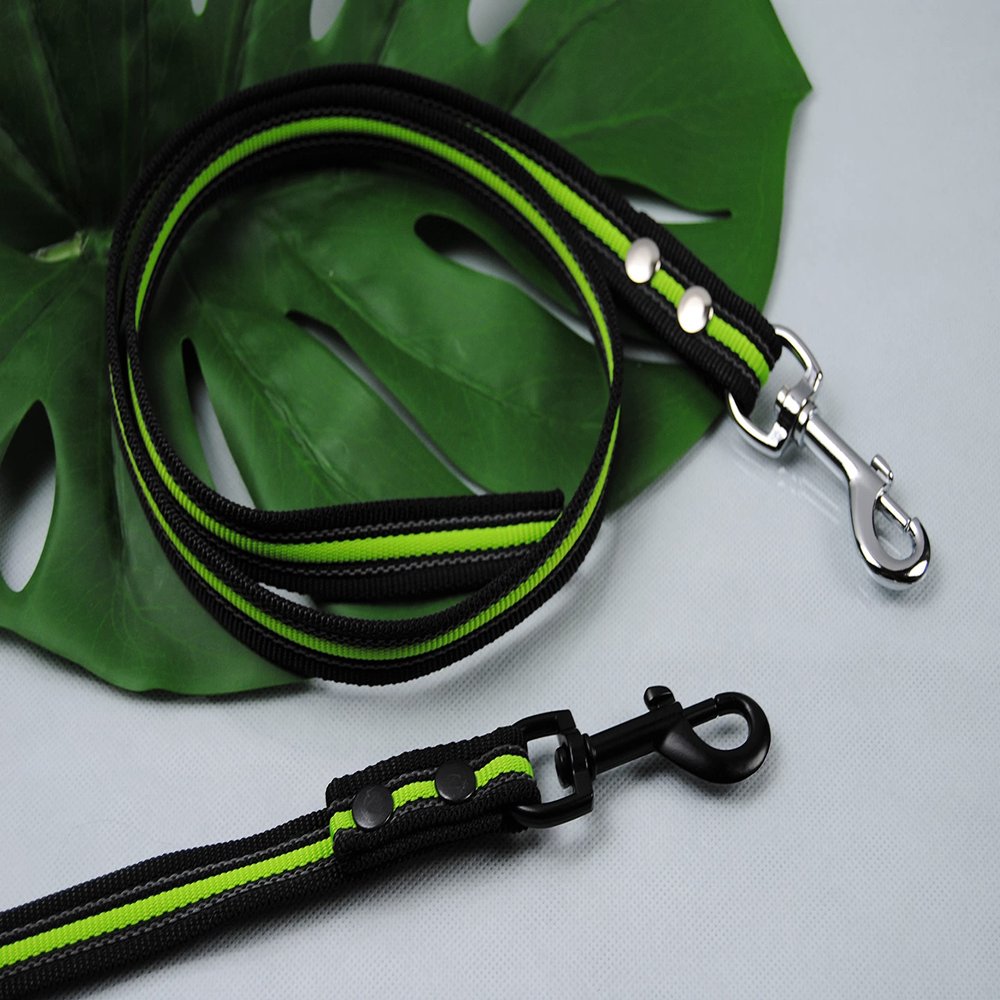 Neon Rubberized Leash 1m without Loop, Black Carabiner