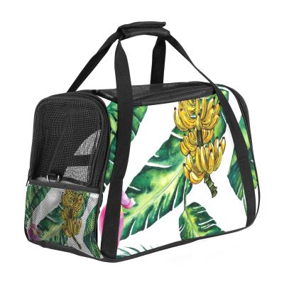 Airline-Approved Soft-Sided Pet Travel Duffel Bag with White Tropical Leaves