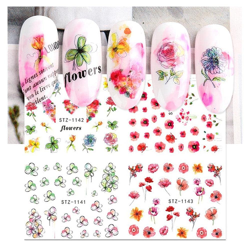 Aeromdale Nail Decals Nail Art Stickers DIY Nail Tip Decor for Fingernails, Flower Series, 4 Designs/pc - #H - 3 pcs