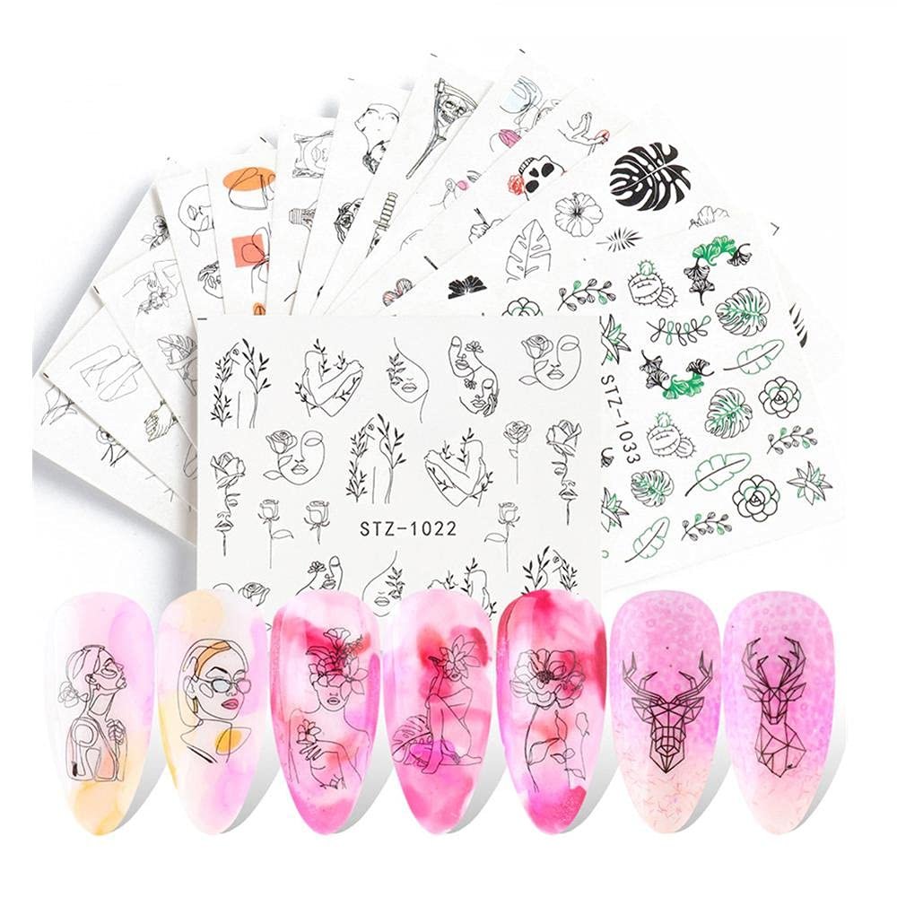 Aeromdale Nail Art Stickers, DIY Nail Decals for Fingernails, 16 Pieces, #C