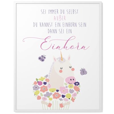Papierschmiede A3 Unicorn Poster, Framed in White Wood – “Always Be Yourself”