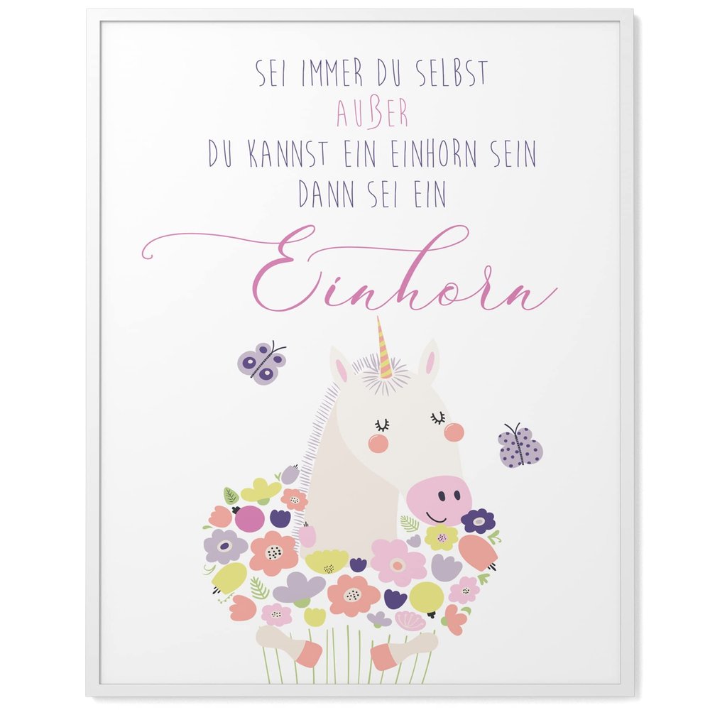 Papierschmiede A3 Unicorn Poster, Framed in White Wood – “Always Be Yourself”