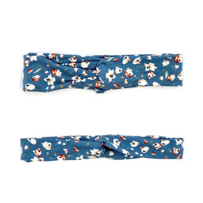 Blue Delicate Flowers Headband with Knot, Elastic, Wide (7 cm) or Narrow (5 cm), All Sizes (S, 53–55 cm, Narrow)