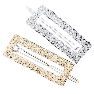 1 x Cute Textured Metal Rectangular Hollow Carved Hair Clip (Gold)