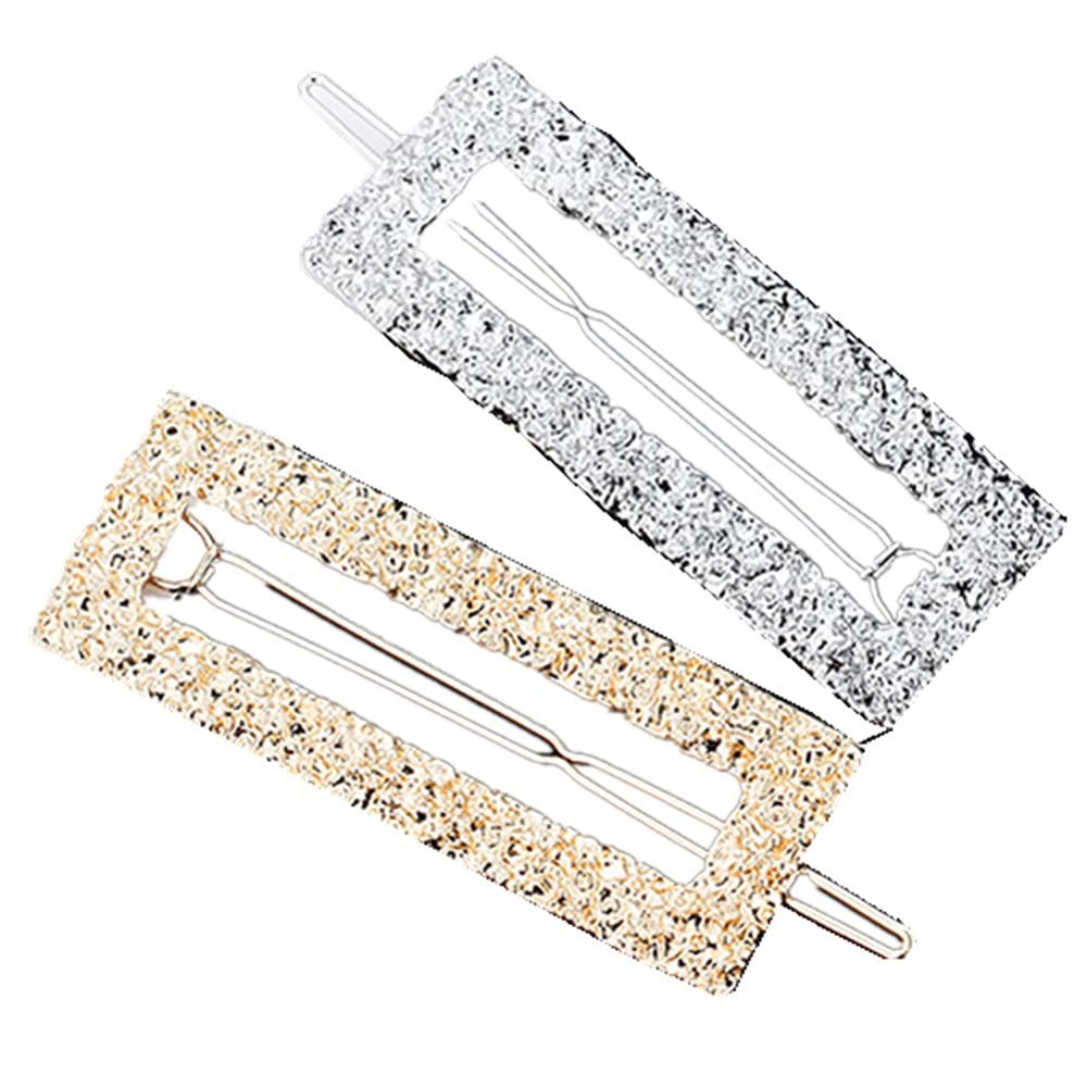 1 x Cute Textured Metal Rectangular Hollow Carved Hair Clip (Gold)